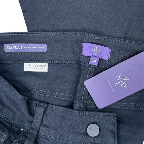 NYDJ Dayla Black Wide Cuff Crop Capri Jeans - Size 8 Petite - Picture 6 of 7